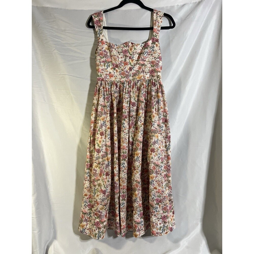 For Love & Lemons Dress Woman's S Arya Midi Corset Mushroom and Roses Floral